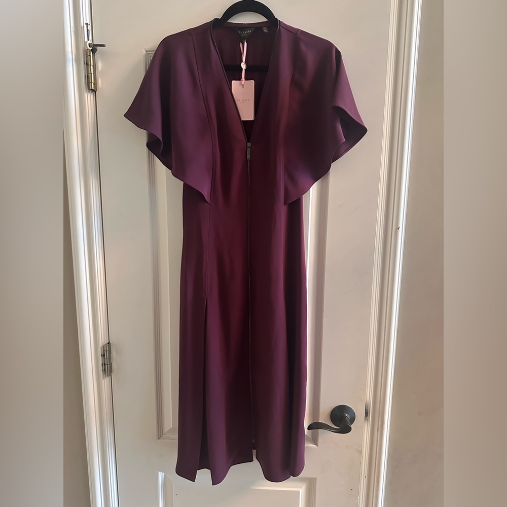 NWT Ted Baker Kasiane Plum Zip-Front Flutter Sleeve Dress us size 2 Ted baker 1 - Picture 14 of 16